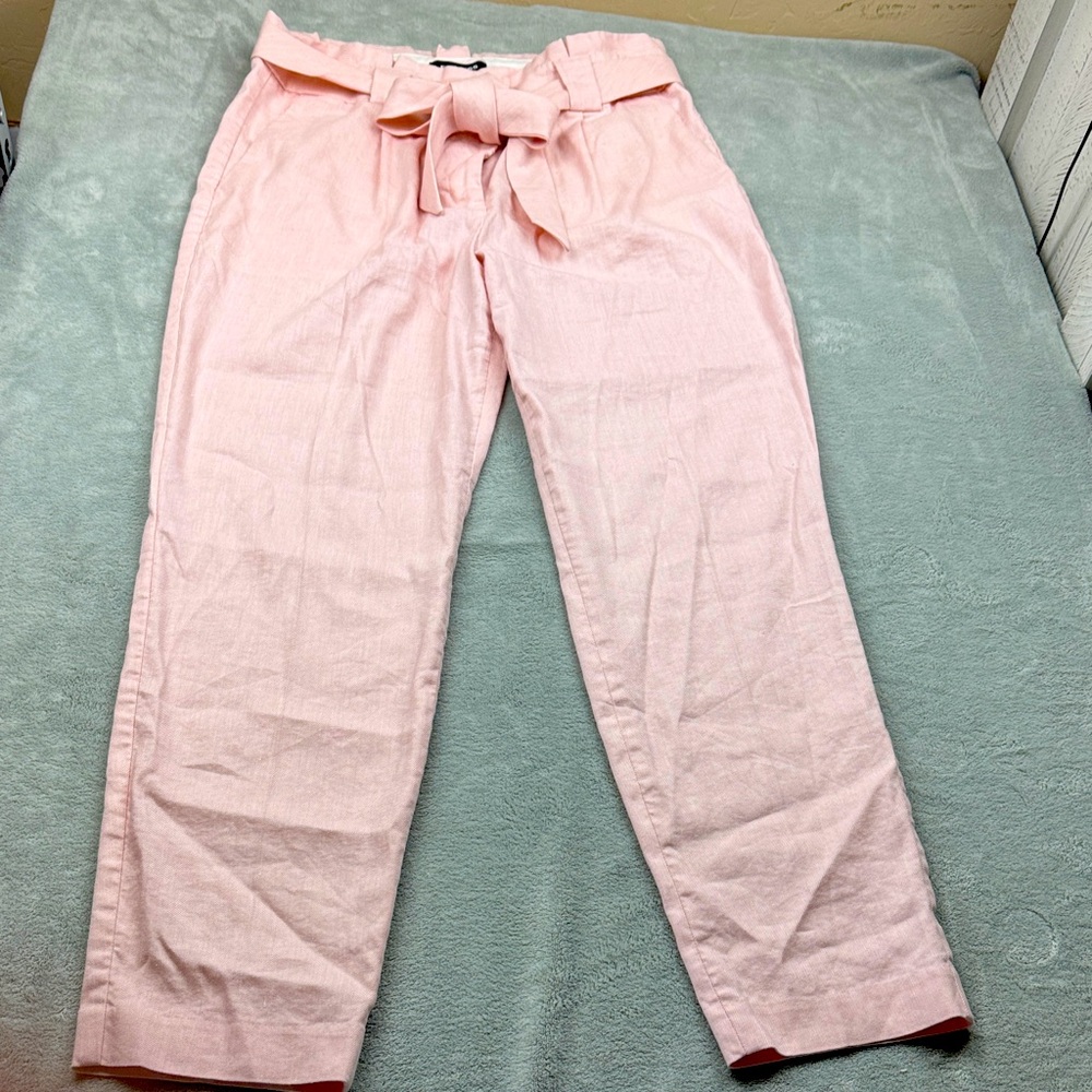 Express Light Pink Women's Linen Ankle Pants with Tie Waist